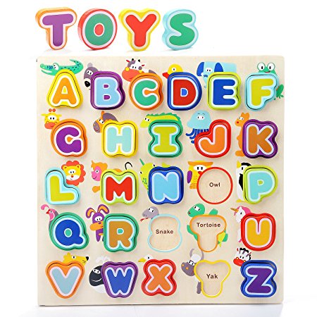 TOP BRIGHT Toddler Alphabet Puzzle - Kids Wooden Puzzles for Girls Boys - Educational Learning Letters Toys