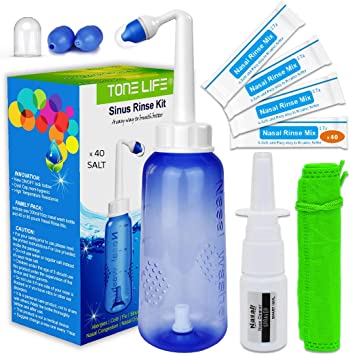 Neti Pot,Sinus Rinse Kit   40Packets Nasal Salt  Moisturizing Nasal Sprayer- Neti Pot Sinus Rinse -Sinus Rinse-300ml Nasal Rinse Kit with Sinus Rinse Sachets for Adult Kids