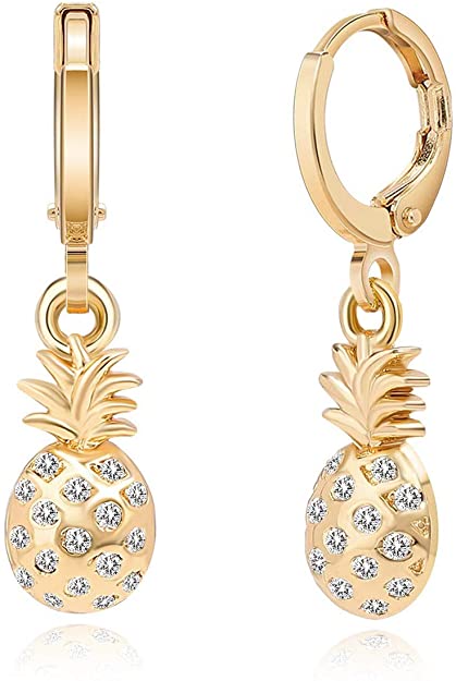 Fruit Hoop Earrings for Women Girls 14k Gold Plated Cubic Zirconia Dangle Earrings for Her