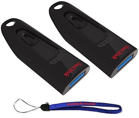 SanDisk 64GB (Two Pack) USB 3.0 Flash Ultra Memory Drive CZ48 - with (1) Everything But Stromboli (tm) Lanyard