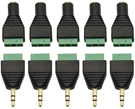 Didamx 10Pcs 3.5mm Stereo TRS Audio Video Male / Female to 3 Screw Terminal Balun Converter Adapter Connectors