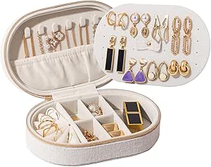 ProCase Travel Jewelry Organizer Box, Small Jewelry Organizer for Earrings Bracelet Necklace Ring, Compact Jewelry Storage Case for Women Girls -Tweed Beige