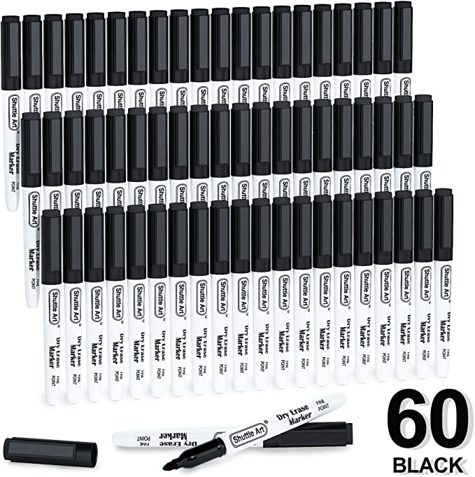 Black Dry Erase Markers, Shuttle Art 60 Pack Magnetic Whiteboard Markers with Erase,Fine Point Dry Erase Markers Perfect For Writing on Whiteboards, Dry-Erase Boards,Mirrors for School Office Home