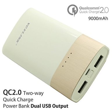 Qualcomm Certified Voxlink Quick Charge 20 Technology 9000mAh Portable External Battery Power Bank Supports 5V 9V 12V for Samsung Galaxy S6 Edge LG G4 Sony Xperia Z3 and other White