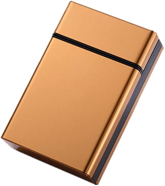 roygra Cigarette Case King Size (18-20 Capacity) One-Handed Operation Sturdy Cigarette Holder Metal Exterior and Plastic Inner (Gold)