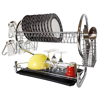 Tatkraft Helga 2 Tier Chromed Dish Drainer with Mug Holder and Cutlery Drainer