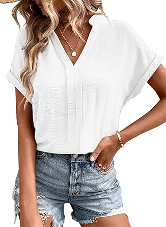 EVALESS Womens Tops Business Casual Outfits V Neck Ruffle Sleeve Blouses Womens Fashion Clothes 2024