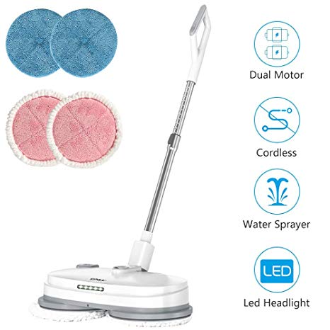 Cordless Electric Mop, Electric Spin Mop with LED Headlight and Water  Spray, Up to 60 mins Powerful Floor Cleaner with 300ml Water Tank, Polisher  for