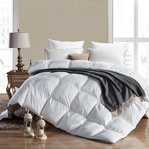 WENERSI Premium Goose Down Comforter, King Size, 600TC - 100% Cotton Down Proof Cover, 700+ Fill Power, 55 Oz Fill Weight, White Solid