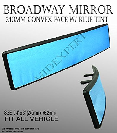 JDM Broadway Anti-Glare Blue Tint 240mm Convex Rear View Mirror Clip on New #1NE