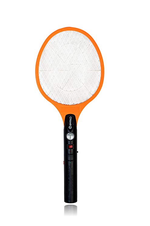 Champs Bug Zappers Electric Rechargeable Mosquito, Fly Killer and Bug Zapper Racket, 3000 Volt, Wall Plug Charge, For Indoor Outdoor Use