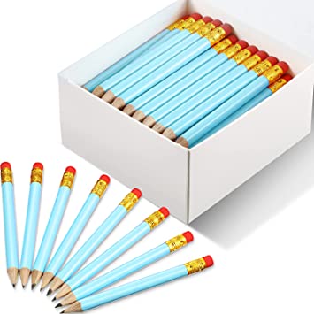 72 Pieces Golf Pencils Half Pencils with Eraser Baby Shower Pencils Mini Pencils for kids for Baby Shower Bridal Shower Wedding Golf School Office (Light Blue)