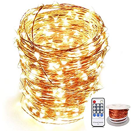 OrgMemory Copper LED Fairy Lights, (80 Ft/24M, 240 Leds, Warm White, CE Certified Power Adapter), Room Lights, Garland Lights with Remote for Wedding, Xmas, Outdoor and Indoor Room Decor