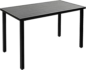 Sophia & William 37” Tall Patio Outdoor Bar Table, Metal Counter Height Dining Table with Wood Grain Tabletop, Adjustable Feet Mats, Rectangular Bistro Table with E-coating for Porch Yard Lawn