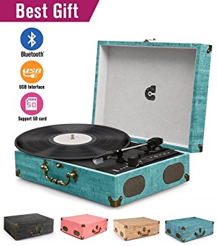 Mini Stereo Turntable 3 Speed Record Player with Built-in Speakers, Vinyl to MP3 Recording, RCA line out,