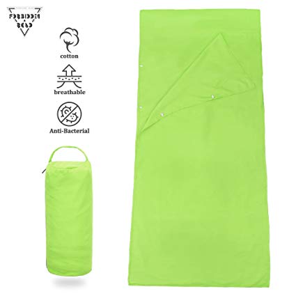 Forbidden Road Sleeping Bag Liner Cotton Sleep Sheet Sleep Sack Camping Travel Liner Lightweight with Pillow Cover Soft Healthy Clean Extreme Roomy - 2 Sizes 4 Colors