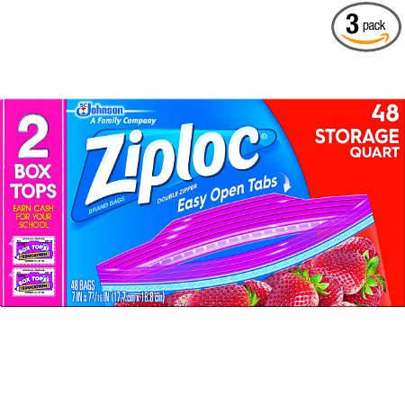 Ziploc Storage Bag, Quart Value Pack, Double Zipper, 48-Count(Pack of 3) (Packaging may vary)