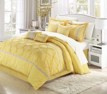 Chic Home Vermont 8-Piece Comforter Set, King, Yellow/Grey