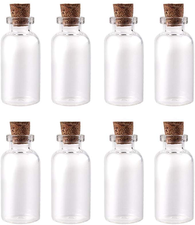 AlphaAcc Mini Jars Kit - 24 Small Mini Glass bottles Jars with Cork Stoppers/ Message Weddings Wish Jewelry Party Favors/ - Size: 40mm Tall X 22mm Diameter