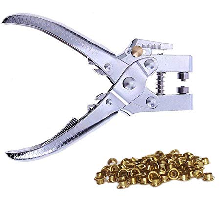 Eyelet Hole Punch Pliers Set with 100 Eyelets by Kurtzy - Metal Eyelets Snap Stud Ring Puncher Plier Cutter Cutters Punches Tool - Ideal Machine for Leather Fabric Belt Clothes Decorative Repair