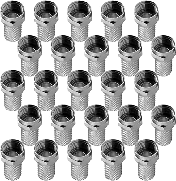 GE RG6 Twist-On F Connectors, 25-Pack, F-Type Coaxial Connectors, Replace Broken Connectors and Assemble RG6 Coax Cables, No Tools Required, with Resealable Bag, 51277, RG6 Twist On Connectors