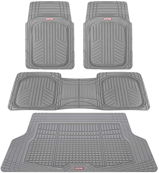 Motor Trend Premium FlexTough All-Protection Cargo Liner - DeepDish Front & Rear Mats Combo Set – w/ Traction Grips, Gray