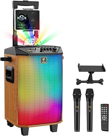 TONOR PA System Portable Bluetooth Singing Speaker K20 Walnut,Wireless Karaoke Machine