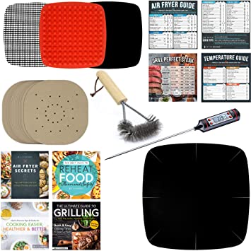 Air Fryer Parchment Square Accessories Compatible with Costway, Cosori, Cuisinart, Dash, GoWise, Gourmia, Instant Pot, Ninja, Innsky, Kalorik, Omorc, Sarki  More | With Silicone Mat - Extra Large