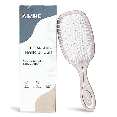 AIMIKE Hair Brush Detangler, Detangling Hair Brushes for Women, Bio-friendly Detangler Brush Easy Through Tangles, Paddle Hairbrush for Thick Curly Hair, Detangling Brush for Wet & Dry Hair, Nature