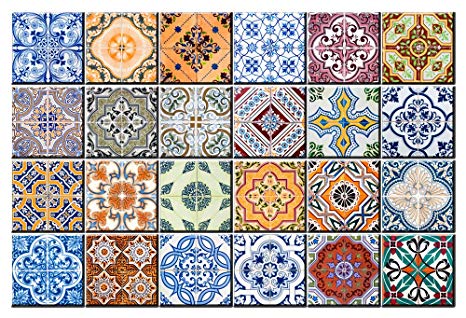 Tile Stickers 24 PC Set Authentic Traditional Portuguese Bathroom & Kitchen Tile Decals Easy to Apply Just Peel & Stick Home Decor 6x6 Inch (Portuguese Traditional Pattern HA3)