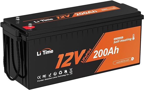 LiTime 12V 200Ah Lithium Battery Self-Heating Low Temperature Charging (-4°F) LiFePO4 Battery 2560Wh Usable Energy Built-in 100A BMS 4000-15000 Deep Cycles for RV Home Energy Storage and Off-grid etc.