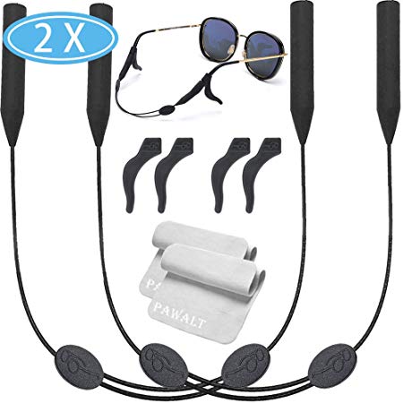 2 Sets Glasses Straps Adjustable Waterproof Eyewear Lanyard Sports 4 Anti-Slip Hooks No Tail
