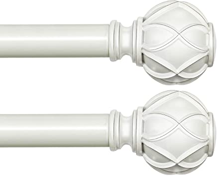 KAMANINA 1 Inch Curtain Rod Telescoping Single Drapery Rod 28 to 48 Inches (2.3-4 Feet) 2 Pack, Netted Texture Finials, Ivory white