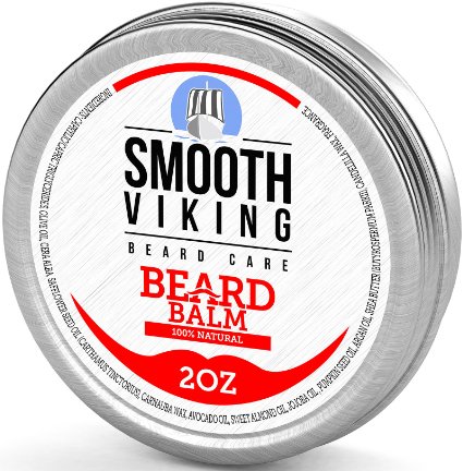 Beard Balm for Men - Best Leave-In Wax Beard Conditioner With Shea Butter and Argan Oil - Styles Strengthens and Thickens Without a Brush or Trimmer Perfect for Beard Growth - 2 OZ - Smooth Viking