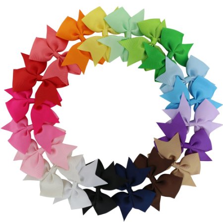 QingHan 3.5" Solid Grosgrain Ribbon Pinwheel Boutique Hair Bows fashion headbands for Baby Girls Kids Teens Toddlers Children Alligator Clips