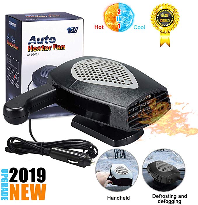 【2019 New Upgrade】Portable Car Heater,Auto Heater Fan,Car Windshield Defogger Defroster,2 in1 Fast Heating or Cooling Fan,12V 150W Auto Ceramic Heater Fan 3-Outlet Plug in Cig Lighter (Black)