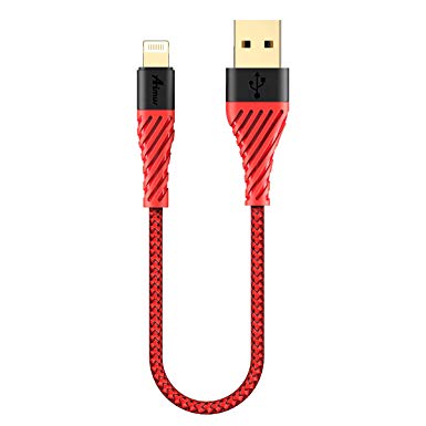 Alyee 0.5FT Phone Charger Cable, Nylon Braided Data Cable Line USB Charger Cable Gaming Charging Cable Cord Compatible for iPhone 5/6/7/8/X, iPad and iPod-Red