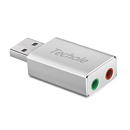 USB Audio Adapter, Techole Aluminum External USB Stereo Sound Card with 3.5mm Jacks for Windows and Mac, Plug and play, No Drivers Needed [Silver]