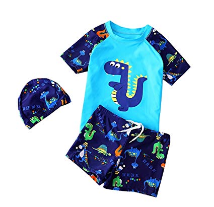 Baby Boys Dinosaur Printed Swim Jumpsuit Little Boys Swimwear 3PCS Sets