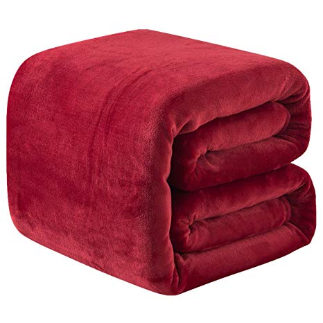 Richave Fleece Queen Size Summer Blanket All Season 350GSM Lightweight Throw for The Bed Extra Soft Brush Fabric Winter Warm Sofa Blanket 90" x 90"(Red Queen)