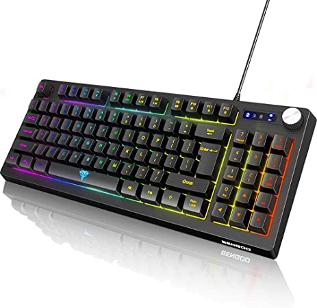 BENGOO Gaming Keyboard, RGB LED Rainbow Backlit Small Gaming Keyboard with 89 Keys and Multimedia Shortcus, Mechanical Feeling Keyboard Wired with 25 Anti-ghosting Keys for Windows Gaming PC Laptop