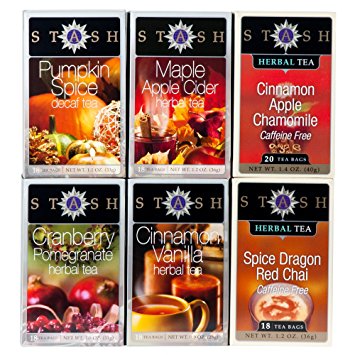 Stash Tea 6-Flavor Assortment Tea, Fall for Autumn, 6 Count