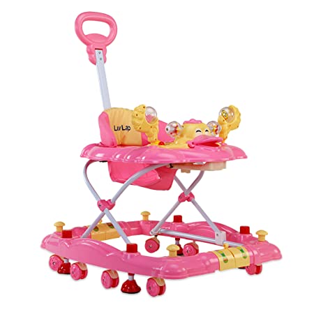LuvLap Comfy Baby Walker & Rocker, Height Adjustable with Light & Musical Toys, 6m  (Pink)