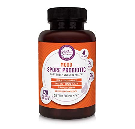Nature's Instincts Mood Spore Probiotic with Live Strains | Natural Mood Support Supplement | Potent Herbal Complex With Ashwagandha, Magnesium & Sage | No Soy, Dairy, Gluten or GMOs, 120 Capsules