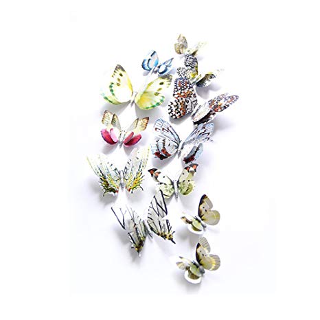 DaGou mixed of 12PCS 3D Pink Butterfly Wall Stickers Decor Art Decorations¡­ (silver)