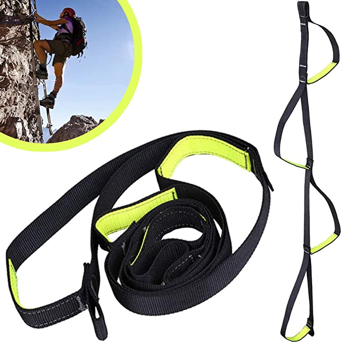 Honeytecs Climbing Aider 4 Step Foot Ascender Loop Climbing Rope Ladder Aid Tool Wear-Resisting Webbing Ladder for Rock Climbing Mountaineering Caving Rescue Aerial Work