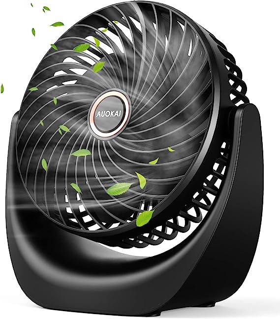 AUOKAI USB Desk Fan, Small Desktop Table Cooling Fan with 4000mAh Rechargeable Battery,5 Speeds Portable Personal Fan, 360° Rotatable Strong Wind Quiet Mini Fan For Office Bedroom Home Camping (Black)