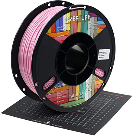 OVERTURE PLA Matte Filament 1.75mm with 3D Printer Build Surface 200mm × 200mm, Matte Pink PLA Roll 1kg Spool (2.2lbs), Dimensional Accuracy  /- 0.05 mm, Fit Most FDM Printer