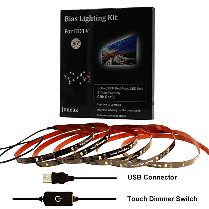 Bias Lighting for HDTV 65 Inch,Joneaz 118 Inch USB LED Backlight Strip Dimmable Pure White Ra 90 to Improve Contrast and Reduce Eyes Strain