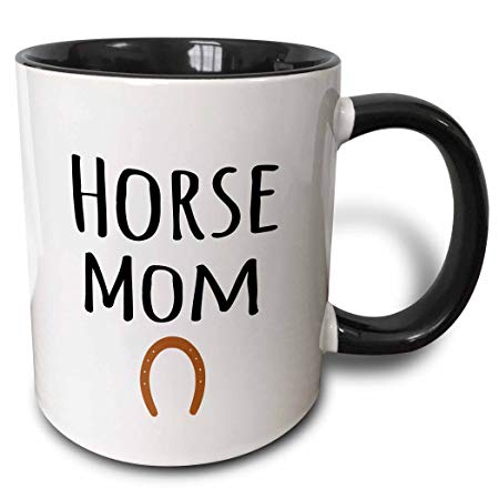 3dRose (mug_154041_4) Horse Mom - for female equus owners and girl equine lovers - enthusiasts - brown horseshoe - Two Tone Black Mug, 11oz